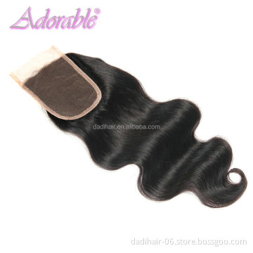 Factory Price Hot Sale peruvian body wave human hair weaving with 4*4 lace closure